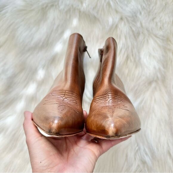 Barneys New York Western Stiletto Leather Ankle Boots in Brown Size 38 - Picture 4 of 8